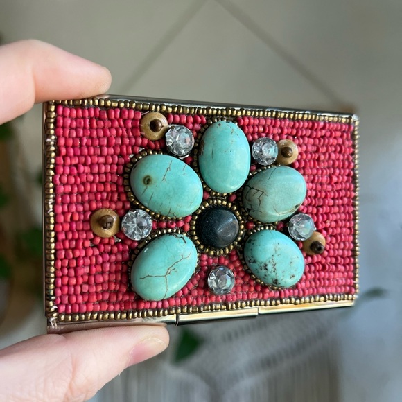 Handcrafted Beaded Boho Turquoise Business Card Holder Wallet Case - Picture 2 of 8